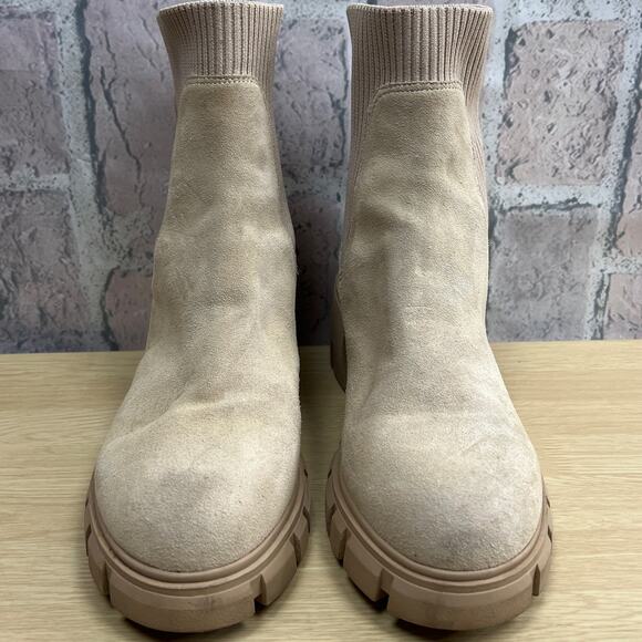 Steve Madden Hutch Chunky Women’s Leather Sand Suede Ankle Boots Beige Size 9M - Picture 4 of 10
